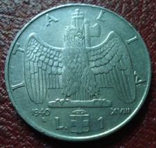 1940-R ITALY 1 LIRA IN VF-EF