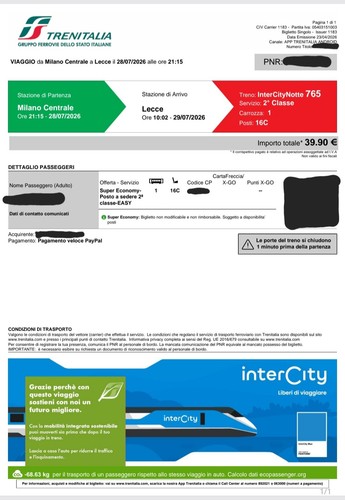 Biglietto trenitalia intercity - trenitalia,