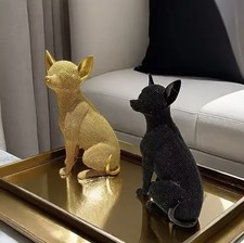 Statua Chihuahua Nera Fatta a Mano Resina Artigianato Casa Ufficio Scaffale Decorazione Tavolo Regalo 