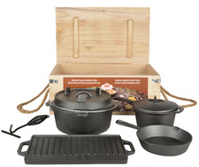 Set Di 7 Pentole Dutch Oven Con Coperchi In Ghisa Scatola In Legno Per BBQ