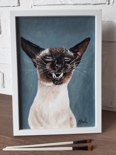 Dipinto gatto siamese che - , ride