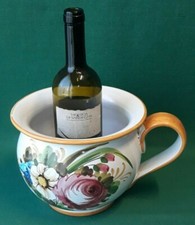 VECCHIO VASO DA NOTTE ANTICO PITALE VINTAGE IN CERAMICA DECORATA FLOREALE. *17