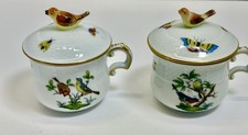 2 tazze e coperchi Herend Rothschild Bird Garden Pots Du Crème 739/RO, firmati A++