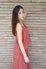 100% Crepe Seta Rosso E Pesca Gonna Set Di 2, Top MG1089