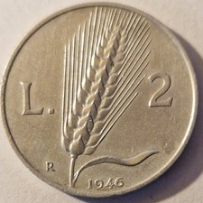 MONETA RARA 2 LIRE 1946 SPIGA E CONTADINO 1° ANNO REPUBBLICA ITALIANA SPL- R