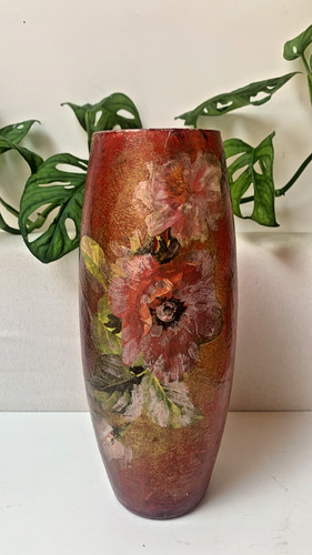 Vaso vetro rosso decorato - in,