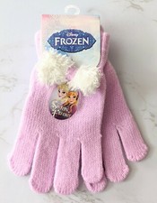 Guanti Disney Frozen Elsa Anna Viola Guanti Maglia Fuzzy Pom Pom Caldo Inverno Nuovi