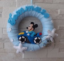 Fiocco nascita bimbo Topolino in moto ghirlanda illuminata personalizzata