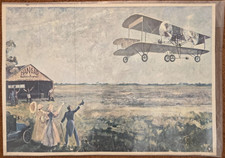 Illustrazione d'epoca Hangar Gianni Caproni Cascina Malpensa con velivelo 70x50