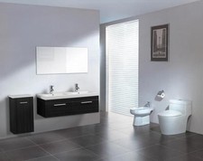 MOBILE BAGNO DOPPIO LAVABO COMPLETO PENSILE 120CM WENGE CON SPECCHIO E RUBINETTO