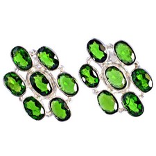 Orecchini Anniversario Argento Fine Pietra Preziosa Cromata Verde Naturale...