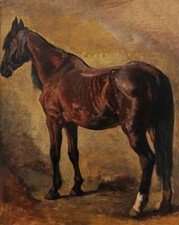 Quadro Francese Pittore Tedesco Studio Cavallo Marrone Arte Animale Heinrich