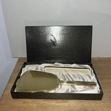 Coffret Accessoires De Coiffeuse Miroir Face À Main Et Peigne Décor Doré