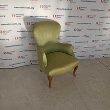 Poltroncina da Camera Vintage Imbottita Braccioli Tessuto Verde Italia Anni 60