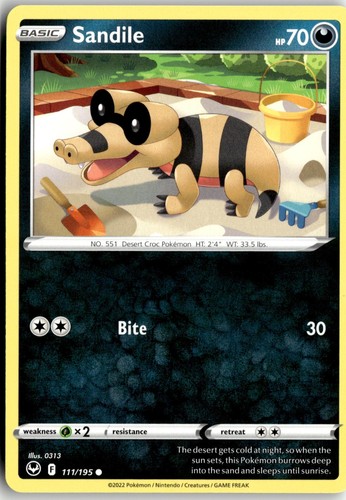 Sandile 111 195 pokemon - sandile, 111/195