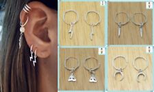 Coppia di Orecchini Cerchietto 12mm in Argento e Luna Punta Croce Budda Fulmine