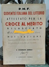 WW2-COM.TE GENERALE-ETTORE MUTI-PNF-GIL-DIPLOMA ATTESTATO CROCE AL MERITO-WORLD