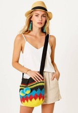 BORSA A SECCHIO DONNA COLORATA IN PAGLIA CON TRACOLLA DA SPALLA