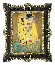 STAMPA SU CARTA TELATA DEL DIPINTO IL BACIO GUSTAV KLIMT CORNICE BAROCCA CM45X37