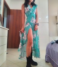 Vestito Abito donna LunGo Spacco Shein Fiori Verde S Estate