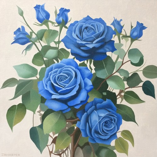 Rose blu dipinto olio tela - olio,