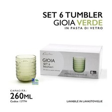 SET 6 BICCHIERI TUMBLER GIOIA 260 ML IN VETRO VERDE LAVABILI IN LAVASTOVIGLIE