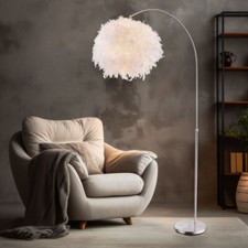 Piantana Lampada ad Arco Bianco Altezza Regolabile Piume E27 H 196 CM