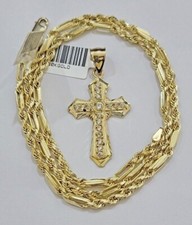 Collana con ciondolo croce Gesù catena corda Milano oro 10 kt 18-24 pollici.