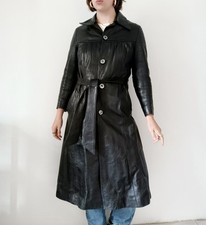 Trench In Pelle Lungo Vintage Nero Leather Cuir Jacket Coat Giacca Long Maxi