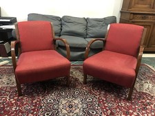 Coppia Poltrone Vintage Anni 50/60 Con Braccioli In Legno