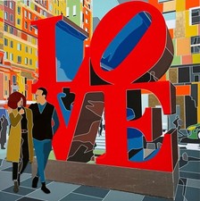 UGO NESPOLO -LOVE at 57th- Serigrafia collage 50x50-POP ART USA NYC Arredo