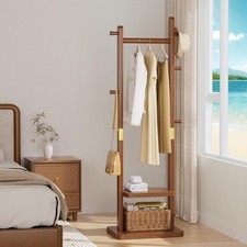 Appendiabiti in Legno Massello, Appendiabiti Libera Installazione con 2 Ripiani e 5 Ganci, Pesante...