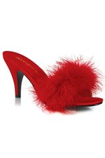 Pleaser USA Amour-03 Ciabatta in pelliccia di marabou PU rosso con tacco IN MAGAZZINO