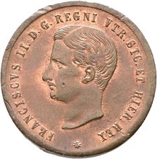 Napoli Due Sicilie 2 tornesi 1859 Francesco II Borbone FDC Rosso graffietto