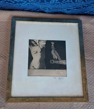 Litografia D'autore Stampa Carmelo Fodaro Nudo Falconiere 37x32 Cm Quadro 