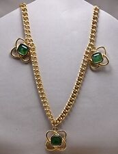 Pierre Cardin Collana Vintage Metallo Placato Oro Pietre Verdi Nuova Etichetta
