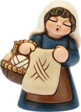 - Donna Che Lavora a Maglia Variante Blu - Presepe Classico - Ceramica - 6X5X8 C