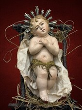 Bambino Gesù Bambinello Napoletano Culla Crib 13,5 Cm Argilla Occhi Vetro