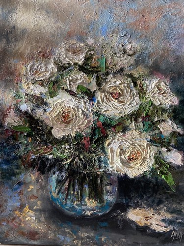 Fiori rose bianche dipinto - bianche.,