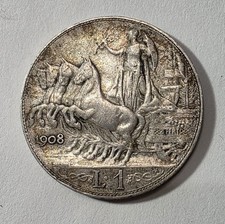 1 LIRA 1908 PERIZIATA qSPL  PATINA ORIGINALE DA ANTICA RACCOLTA