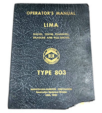 Lima Type 803 Shovel Crane Clamshell Dragline Pull Crawler Owner Operator Manual