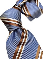 Fabio Toma Luxury Tie Pure Silk Handmade Regimental Blue Brown Made In Italy 9,5
