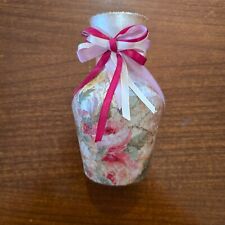 VASO DI VETRO DECORATIVO DECOUPAGE FIORI BRILLANTINI FATTO A MANO H16 CM