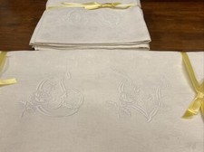 Antica Tovaglia In Fiandra 150x160cm Completa Di  6 Tovaglioli Monogramma GV