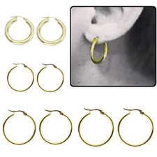 Orecchini a Cerchio in Acciaio inox Dorato diametro 12 15 16 mm Uomo Donna
