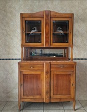 Credenza/Vetrina anni ’40-’50 in legno con vetri incisi e piano in marmo