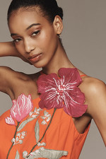 New Yukiko Noritake x Anthropologie Asymmetric Floral Midi Dress 4 Orange  Fall