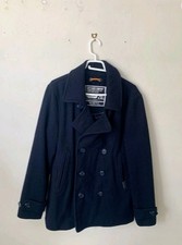 Superdry Uomo Giacca Navy Peacoat Taglia 2 XL Slim Fit Doppiopetto Misto Lana