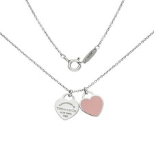 Tiffany Return to Tiffany Mini Double Heart Necklace Sterling Silver Pink Heart