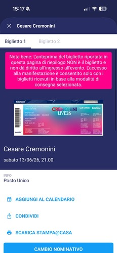 Biglietto cesare cremonini - cesare,
